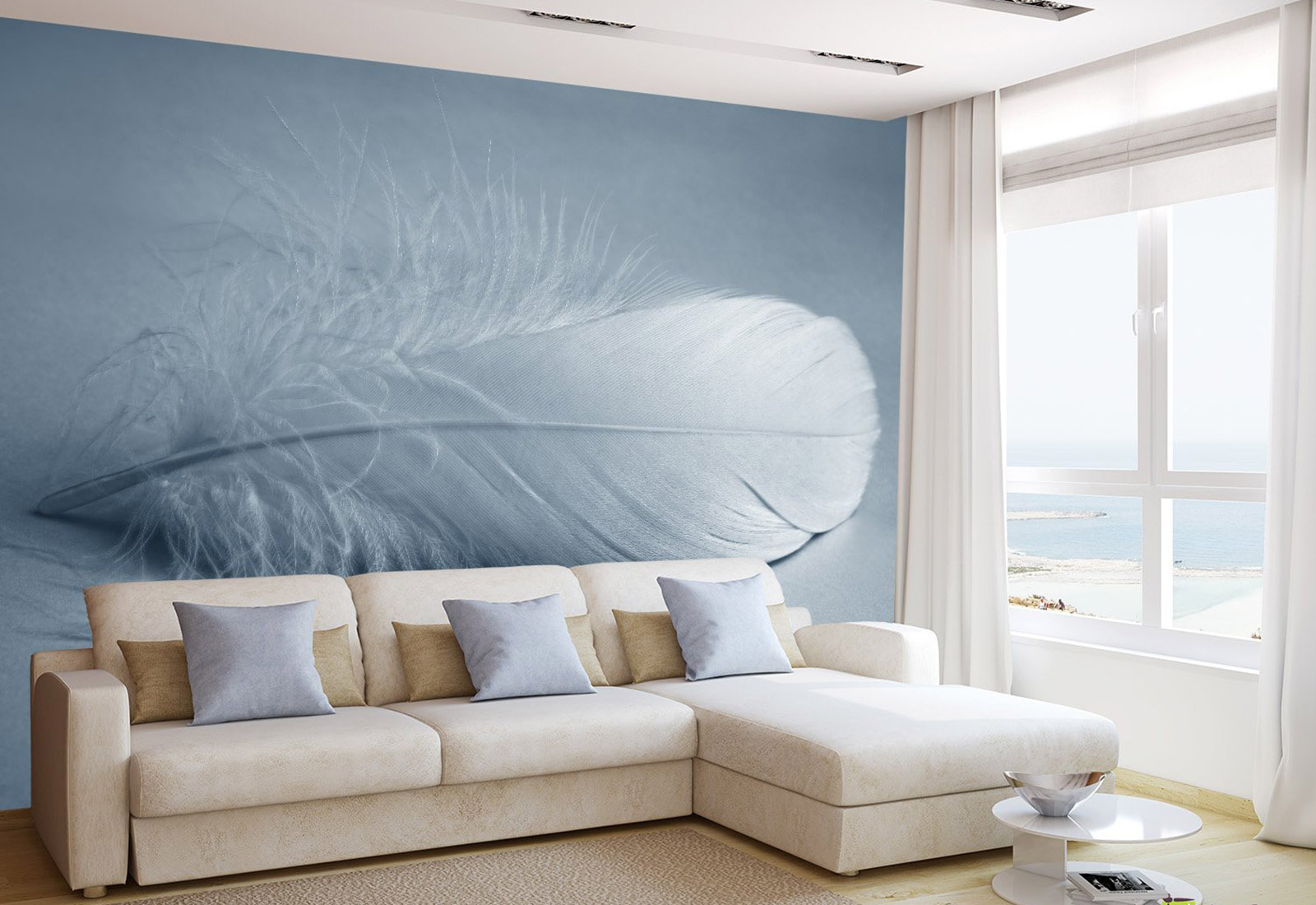 Fototapet la comandă, Digital - Pene pe un fon gri