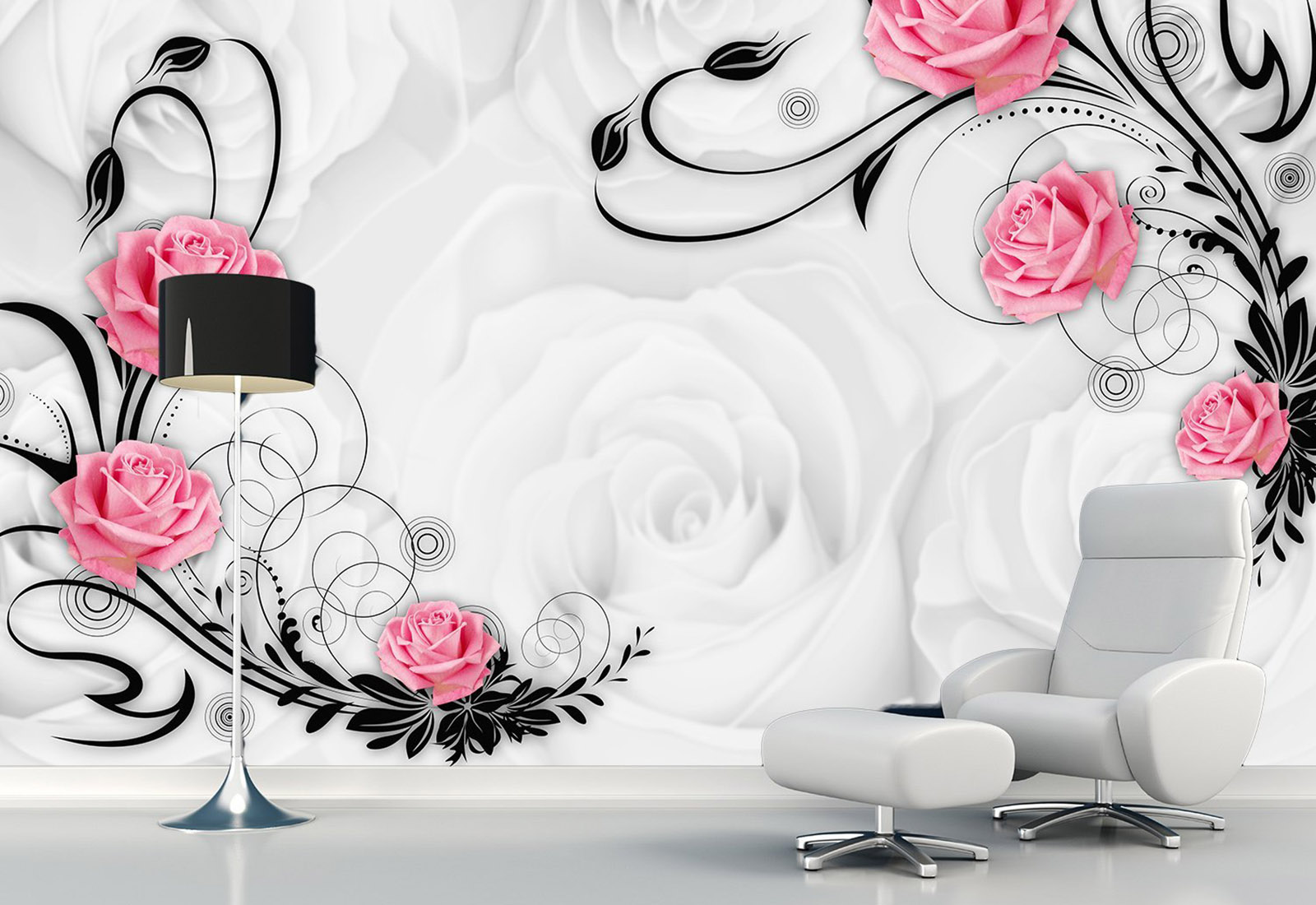 Fototapet la comandă, Digital - Grafică, Trandafiri roz pe fundal deschis