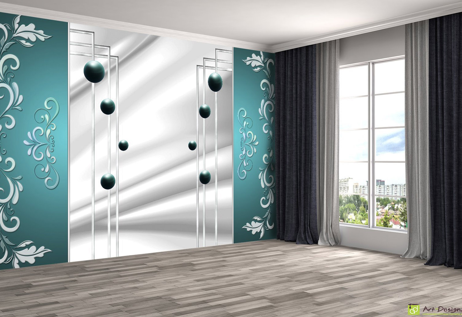 Fototapet la comandă, Digital - Grafică, Turcoaz cu argint, Abstracție