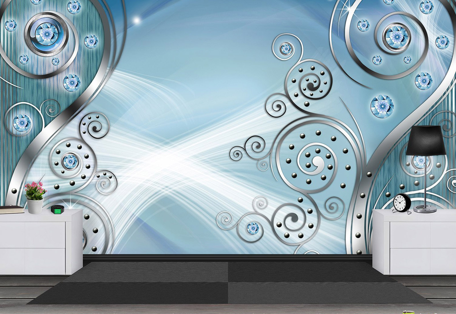 Фотообои Молдова, Кишинев - Завитки на синем фоне