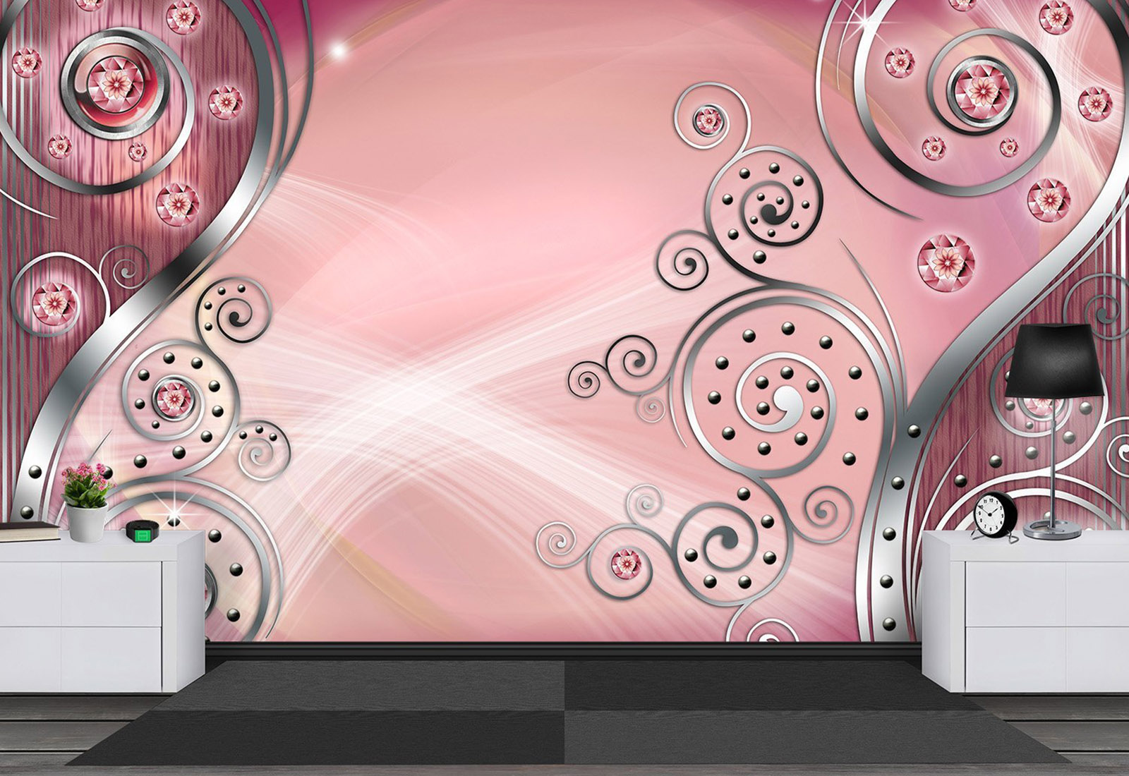 Fototapet la comandă, Digital - Grafică, Abstracție cu ornamente, pe fon roz