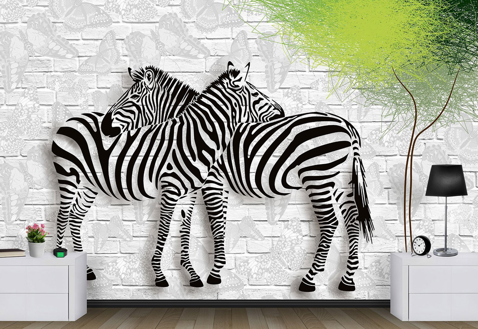 Fototapet la comandă, Digital - Grafică, Zebre pe fon de cărămidă