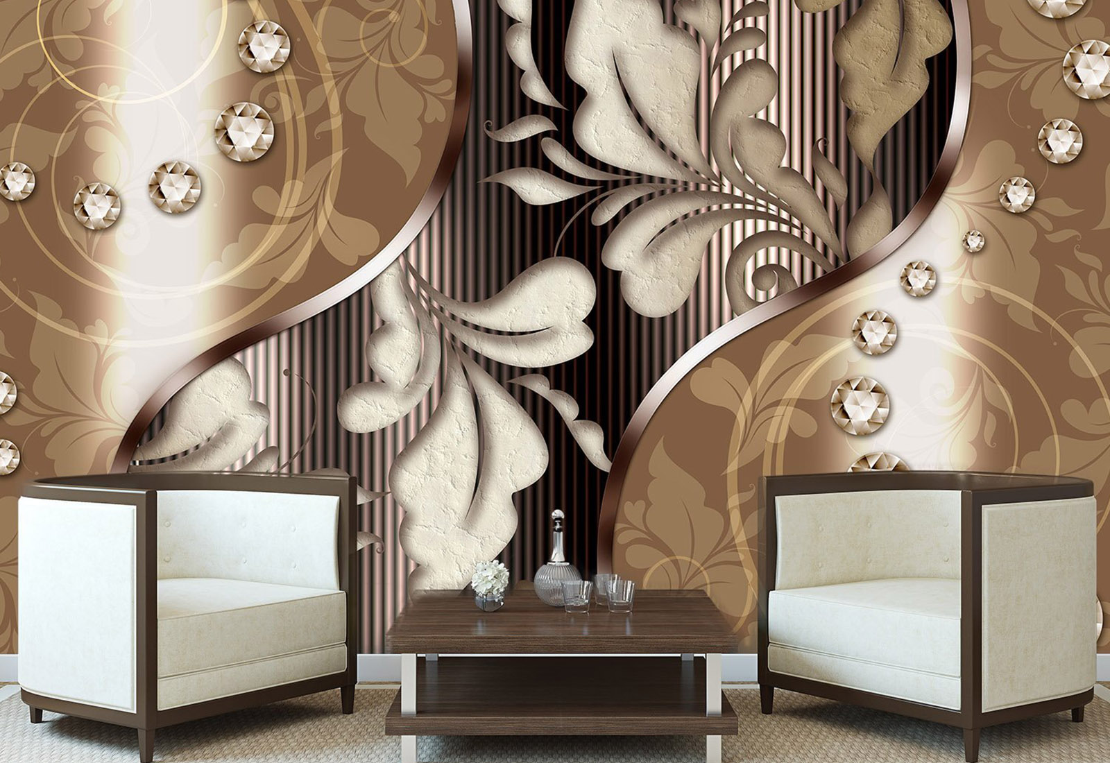 Fototapet la comandă, Digital - Grafică, Abstracție cu diamante, pe fon cafeniu