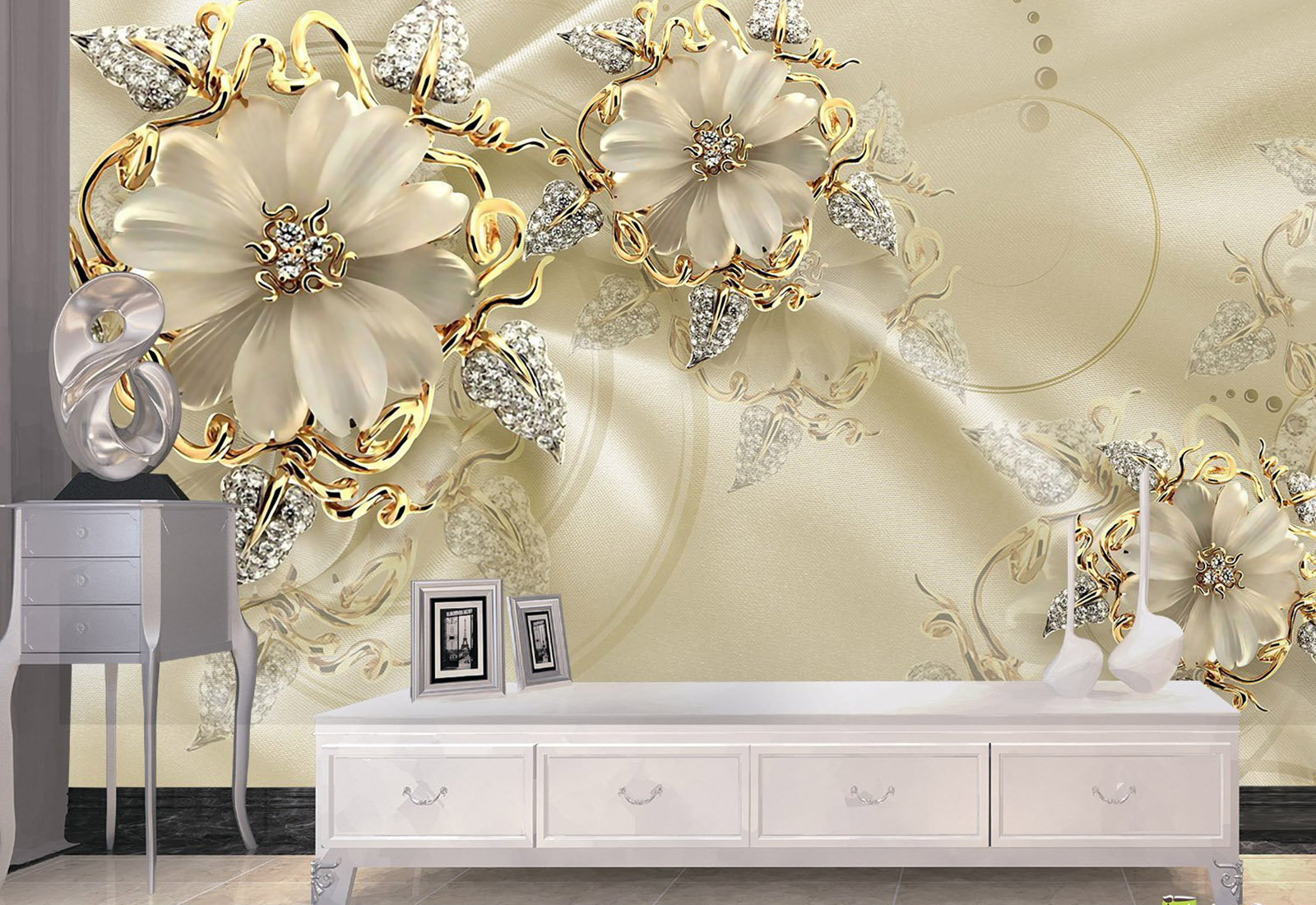 Fototapet la comandă, Digital - Grafică, Flori pe mătase