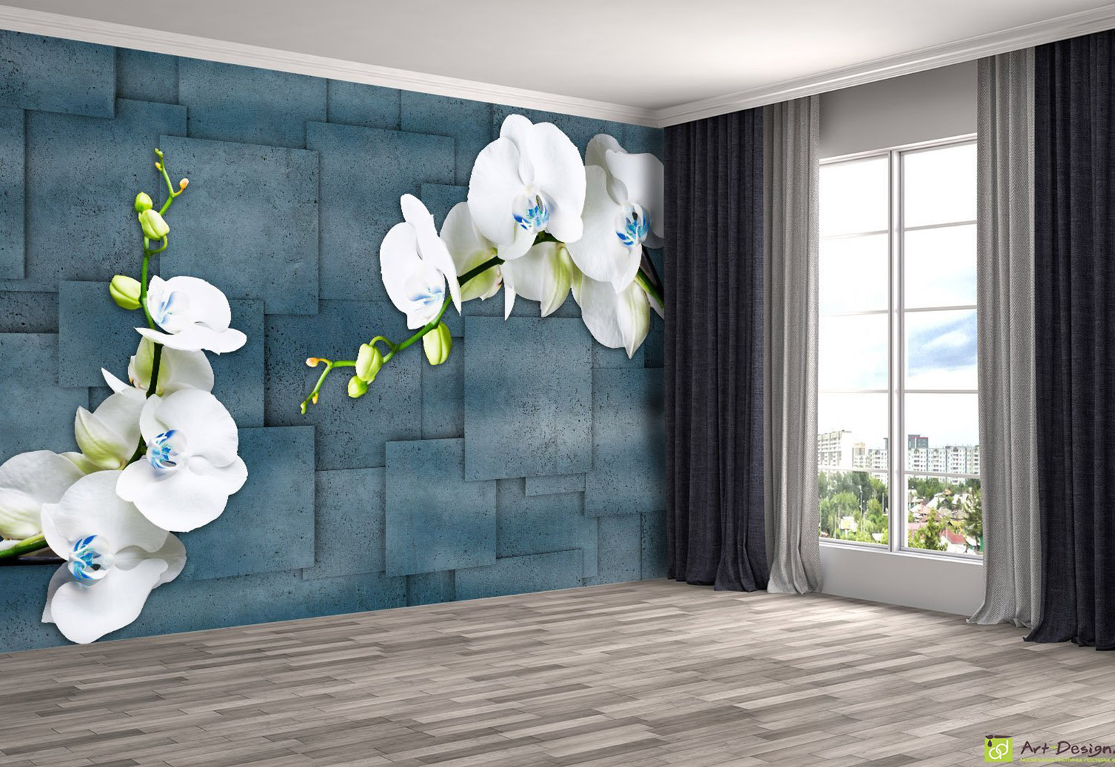 Фотообои Молдова, Кишинев - Бетонная стена и орхидеи