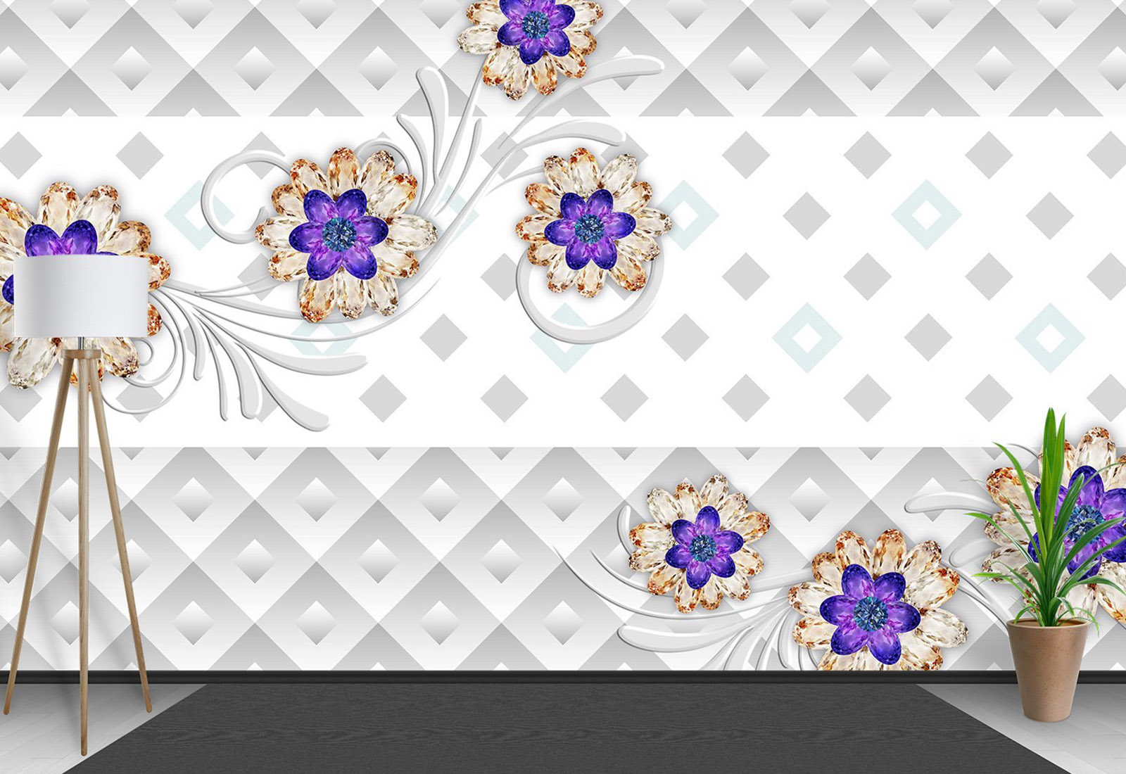 Фотообои Молдова, Кишинев - Светлый фон с бриллиантовыми цветами