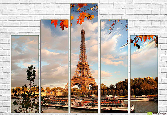 🗼 Tablou modular Hello Paris cu Turnul Eiffel și flori