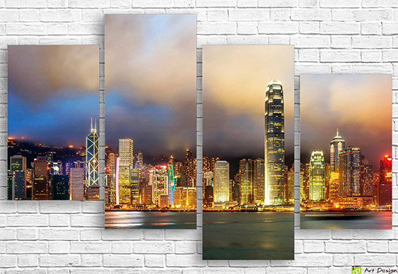 🌃 Tablou modular Hong Kong noaptea