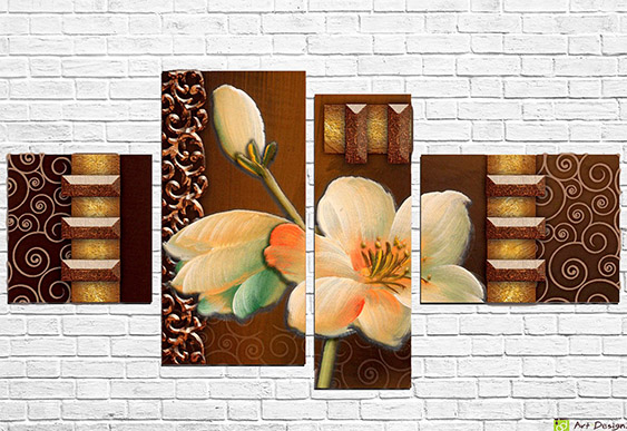 🌸 Tablou modular: Floare aurie și modele