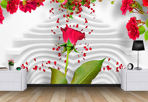 Fototapet cu efect 3D - Efectul unui material intins cu trandafiri