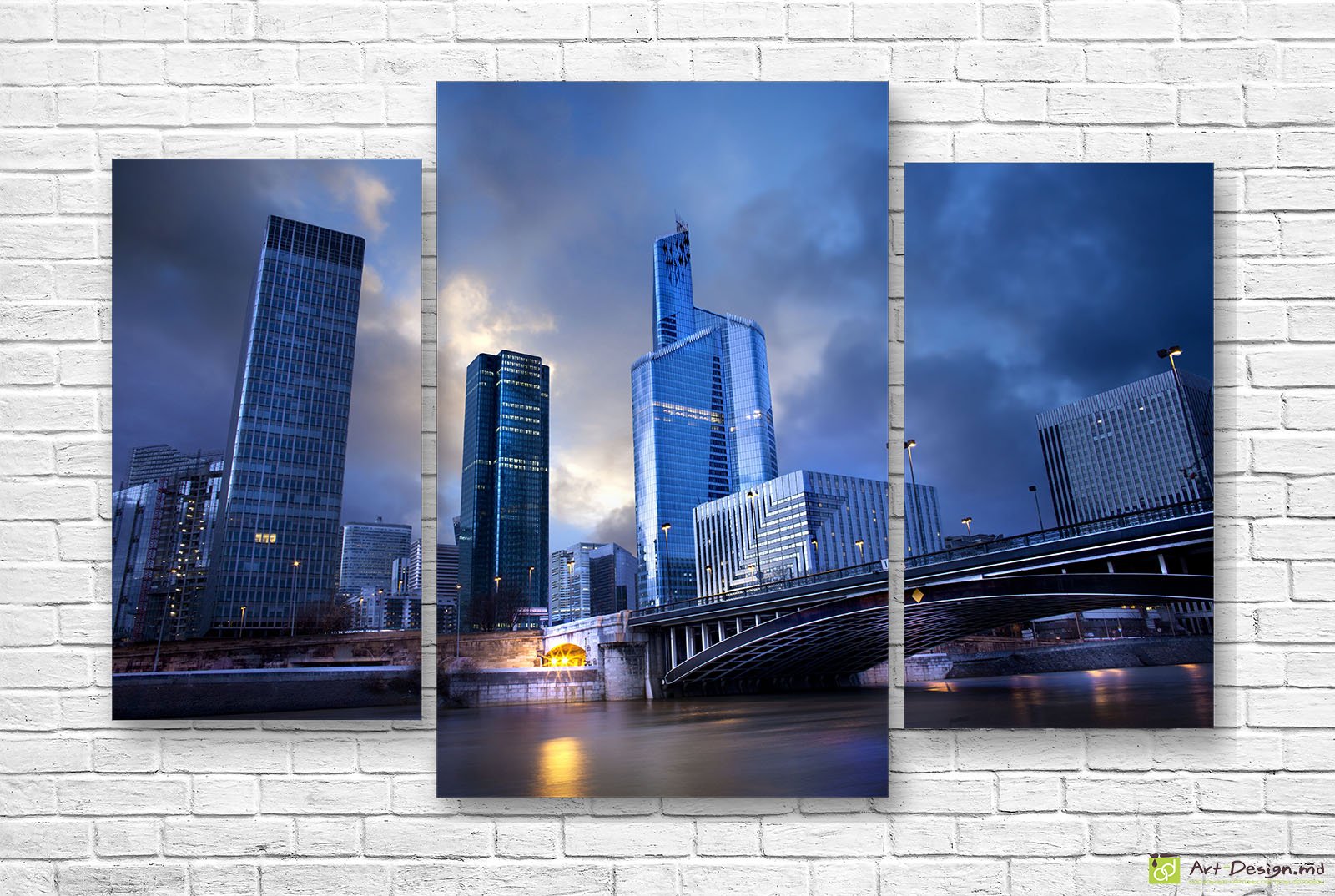🌃 Модульная картина Небоскребы и мост в синих сумерках