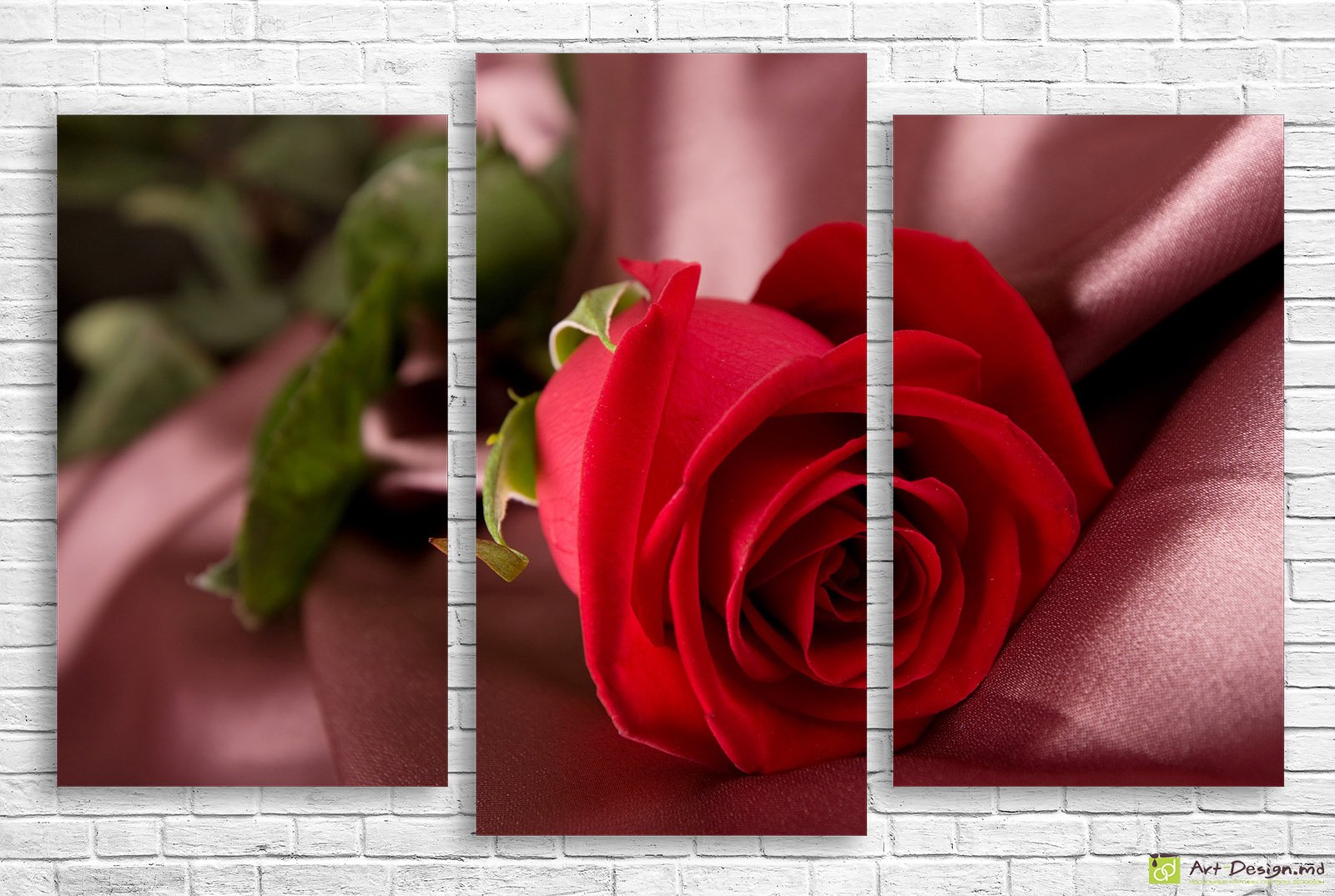 🖼️ Tablou modular trandafir nobil și drapaj de mătase