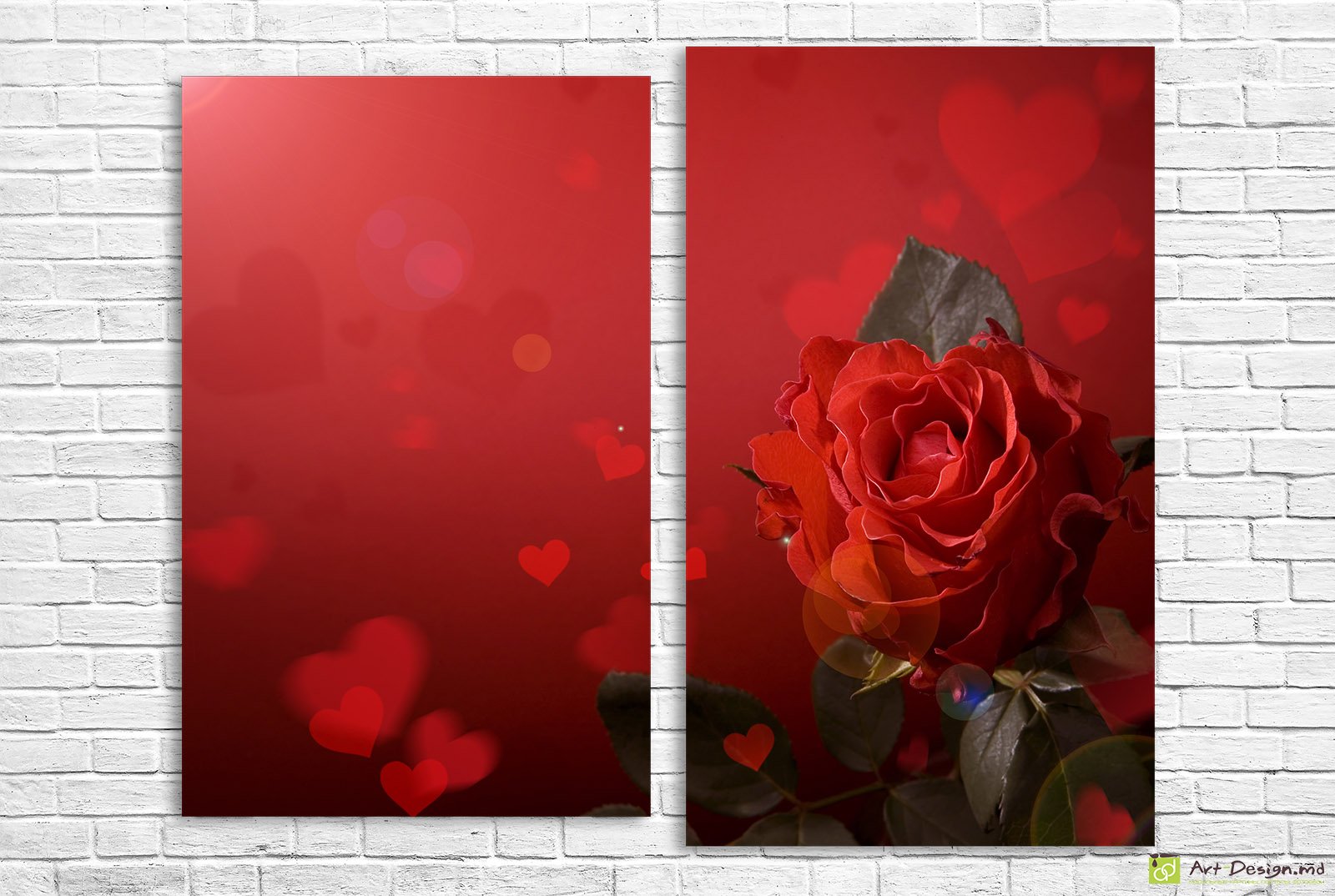 🖼️ Модульная картина алая роза и парящие сердца