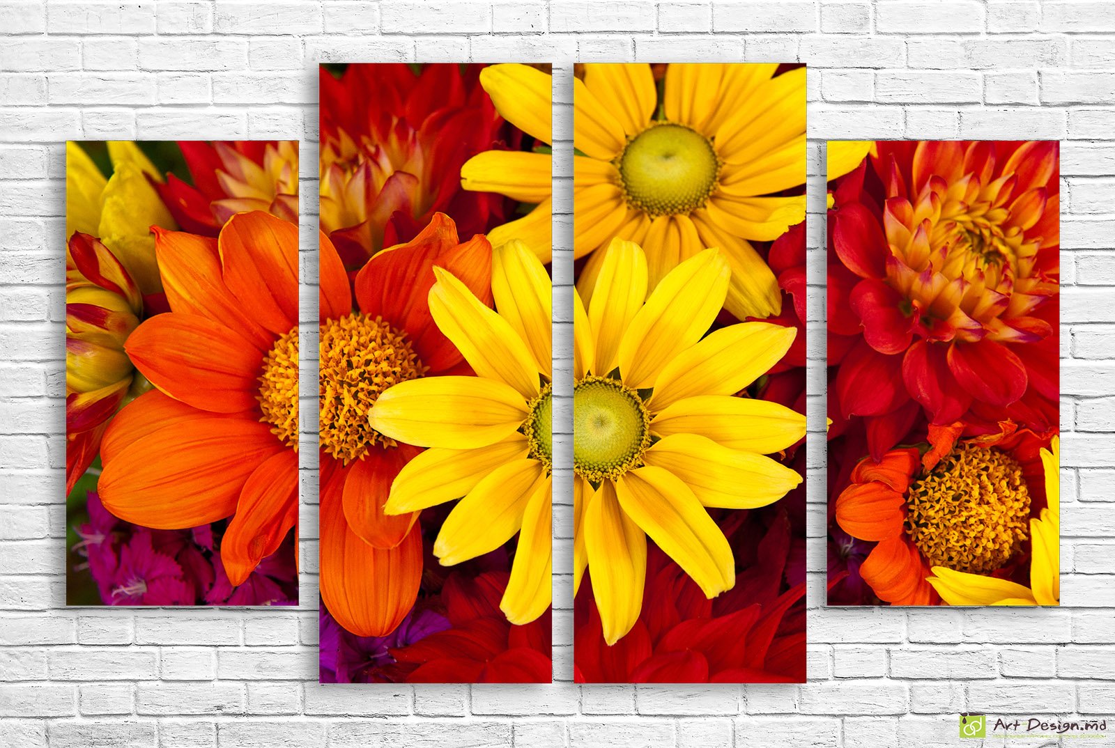 🖼️ Модульная картина солнечные герберы и георгины