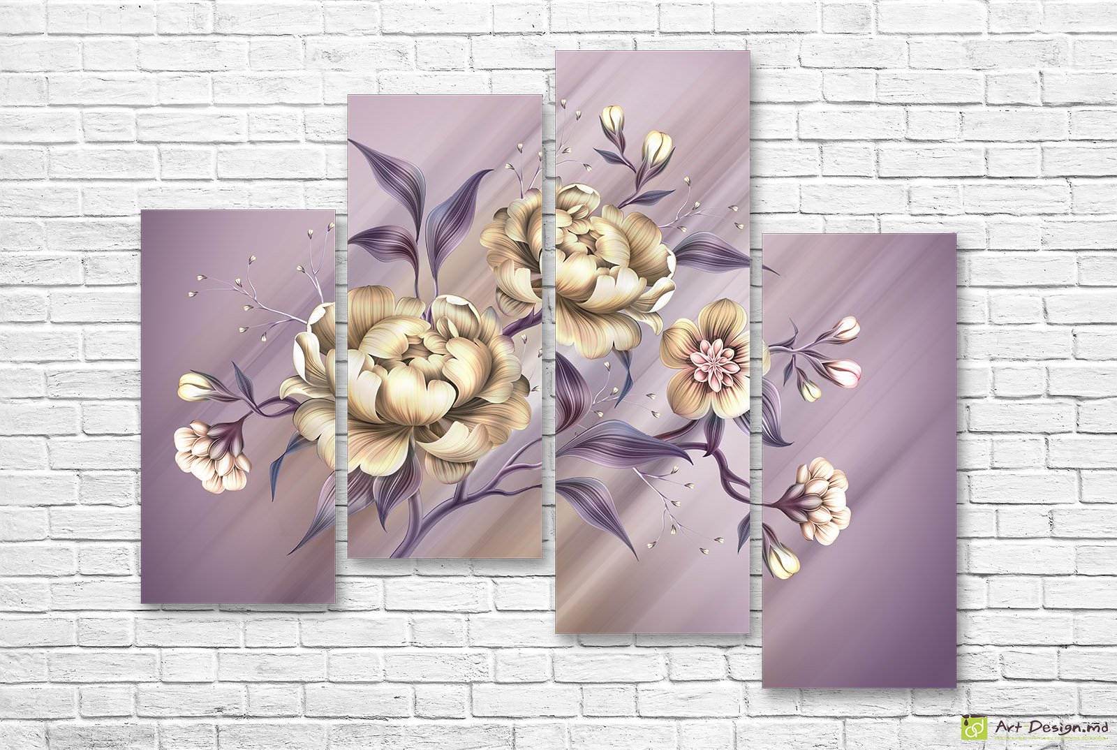 🖼️ Модульная картина графические пионы и сиреневая дымка
