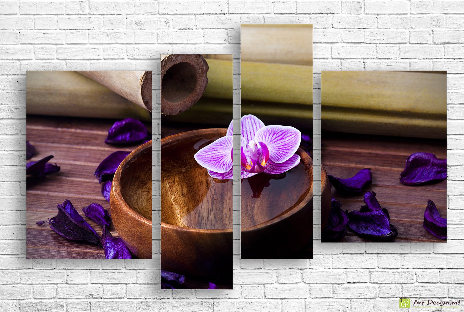 🖼️ Модульная картина розовые орхидеи и зеленый бамбук