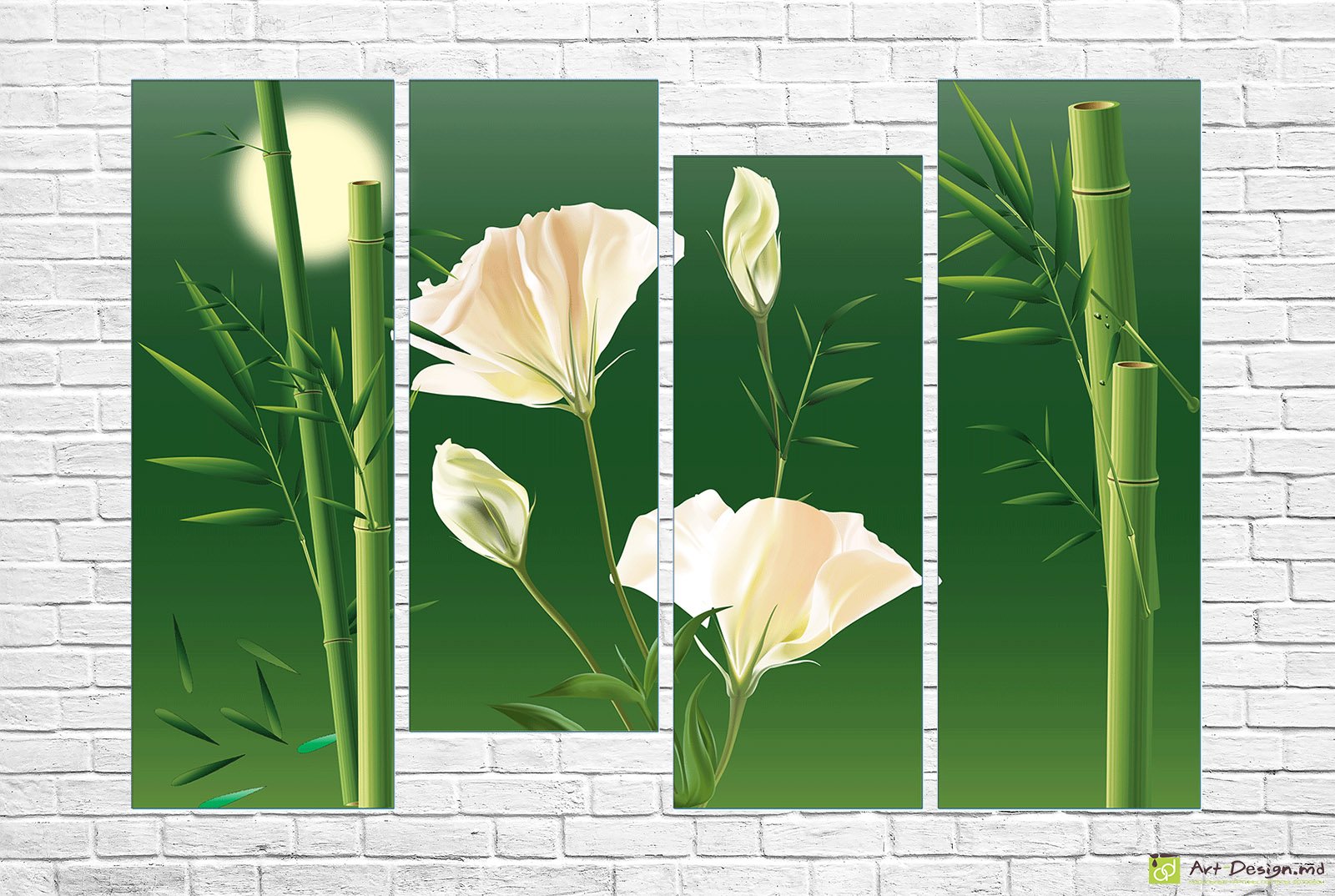 🌿 Модульная картина: Белые каллы и зелёный бамбук