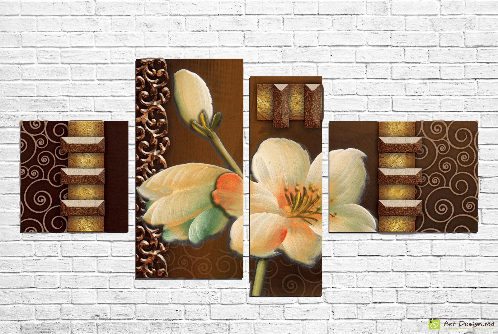 🌸 Tablou modular: Floare aurie și modele