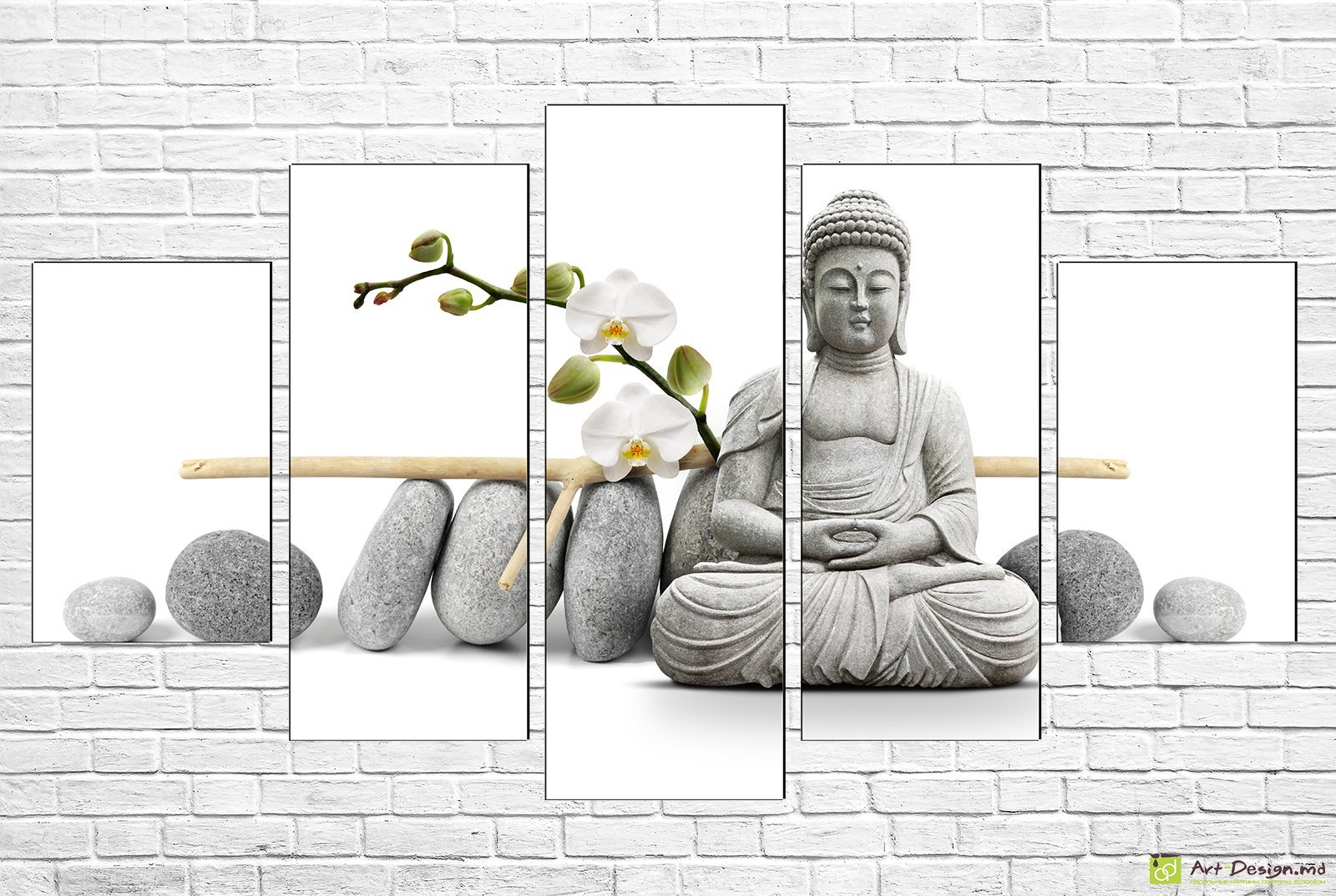 🧘 Tablou modular: Buddha și orhideea albă