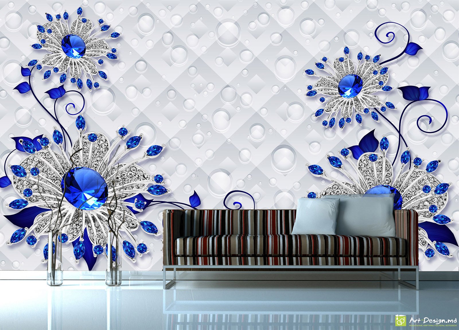 Фотообои - Светлый фон с бриллиантовыми цветами_2