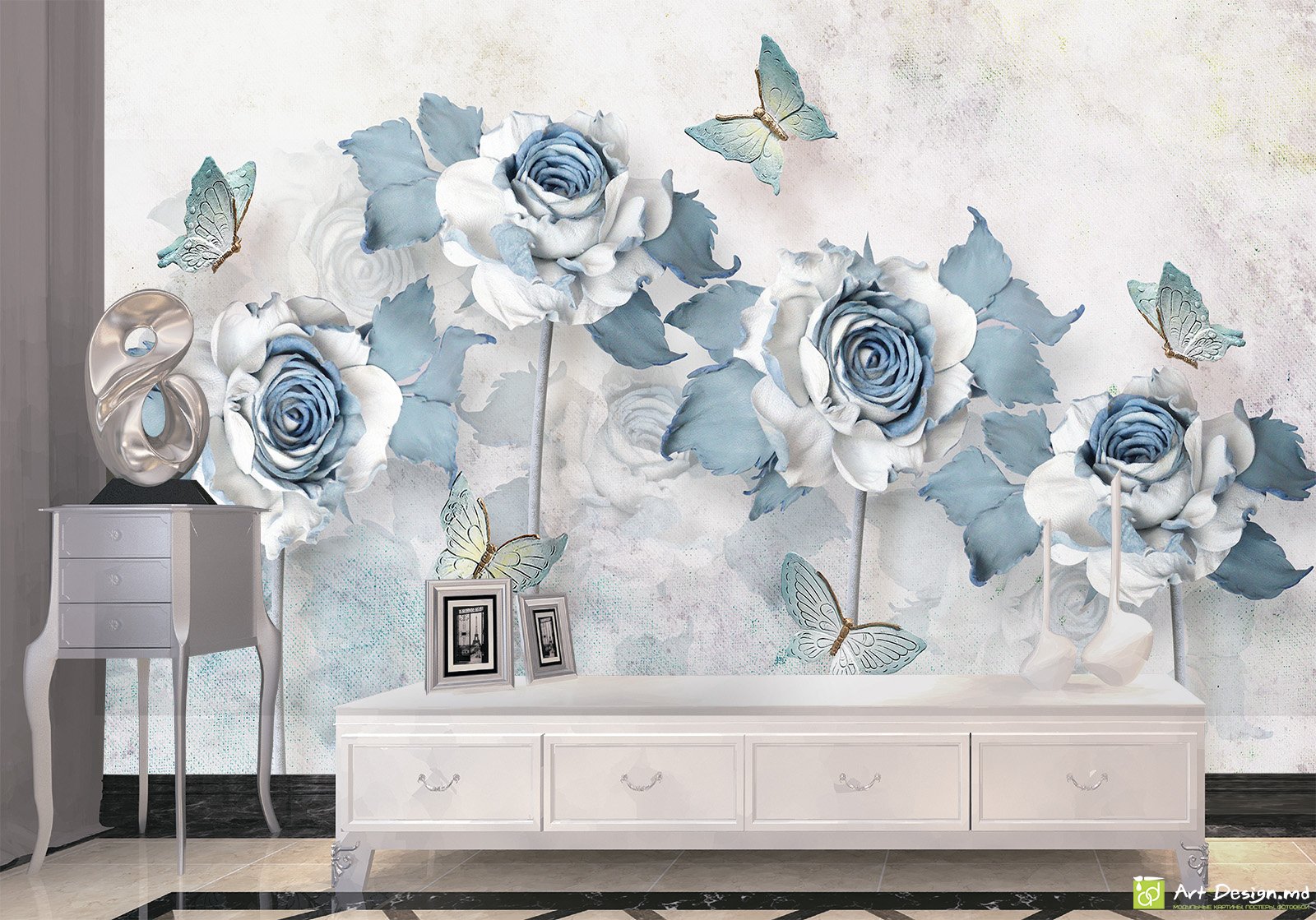 Фотообои в винтажном стиле - Цветы и бабочки_2