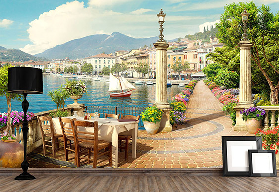 Fototapet Fresco - Grădină, cu fântână