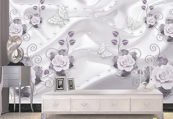 Фотообои - Светлый фон с бриллиантовыми цветами_4