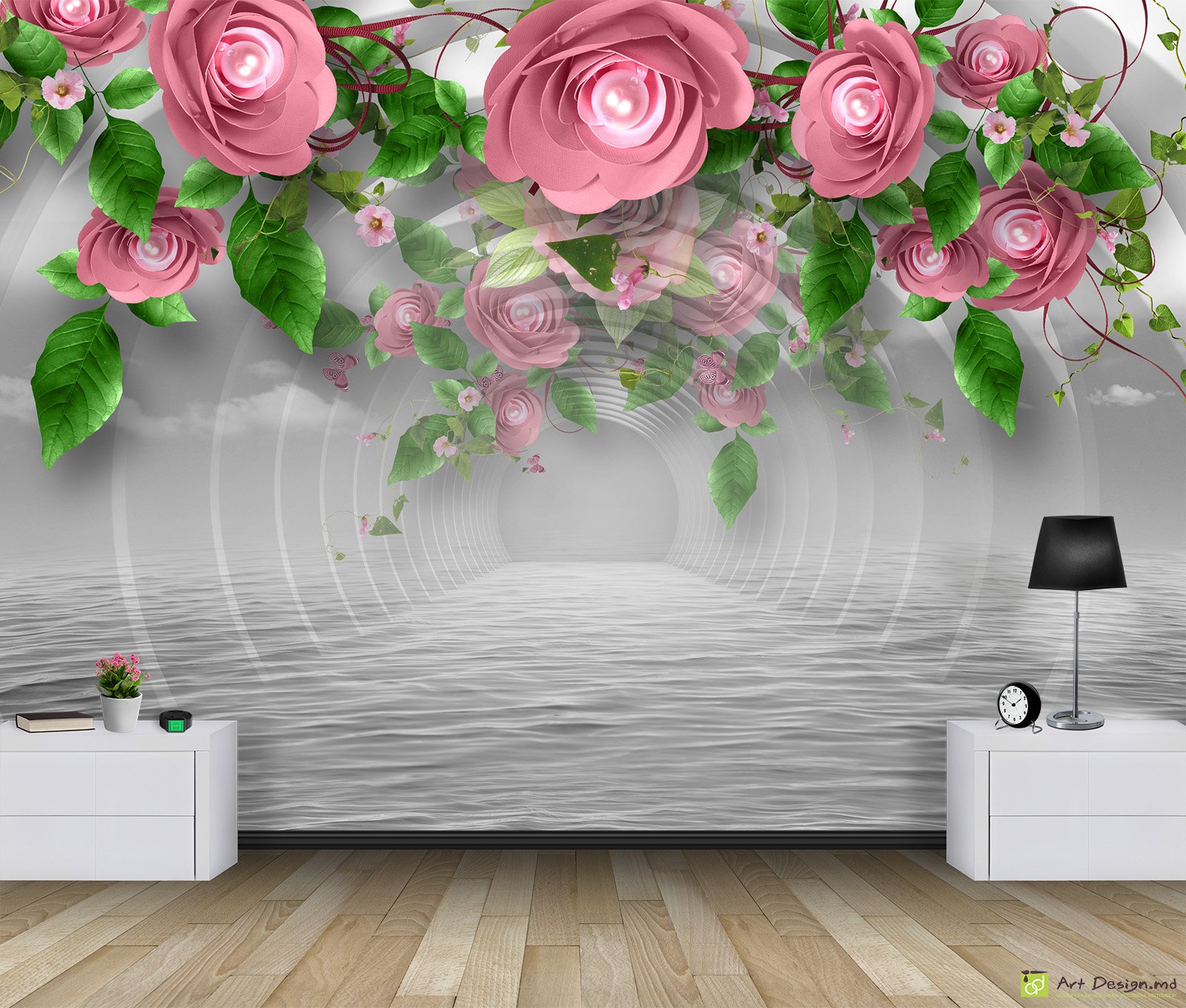 Фотообои с 3D эффектом - Туннель с цветами