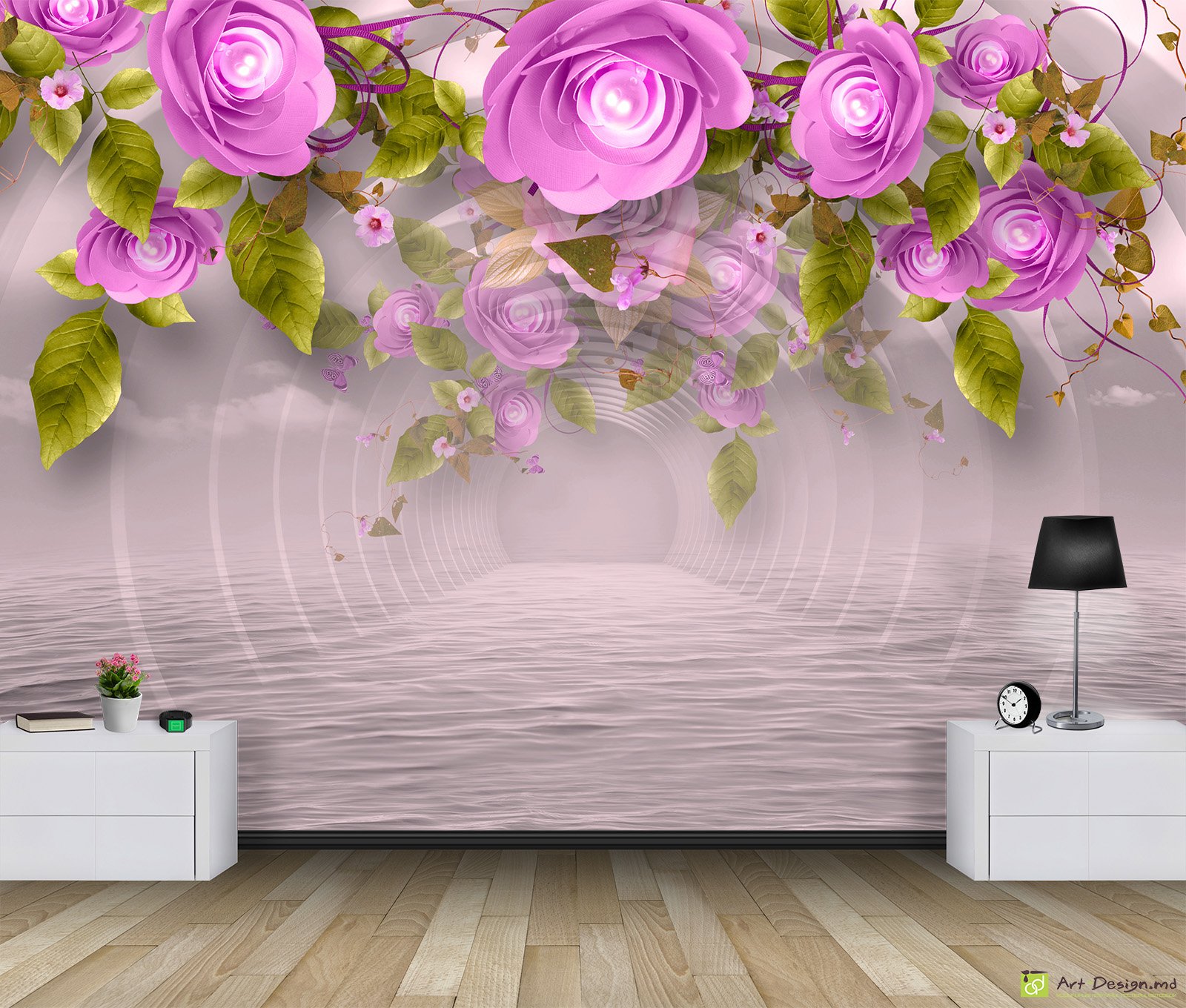 Fototapet cu efectul 3D - Tunel cu flori_2