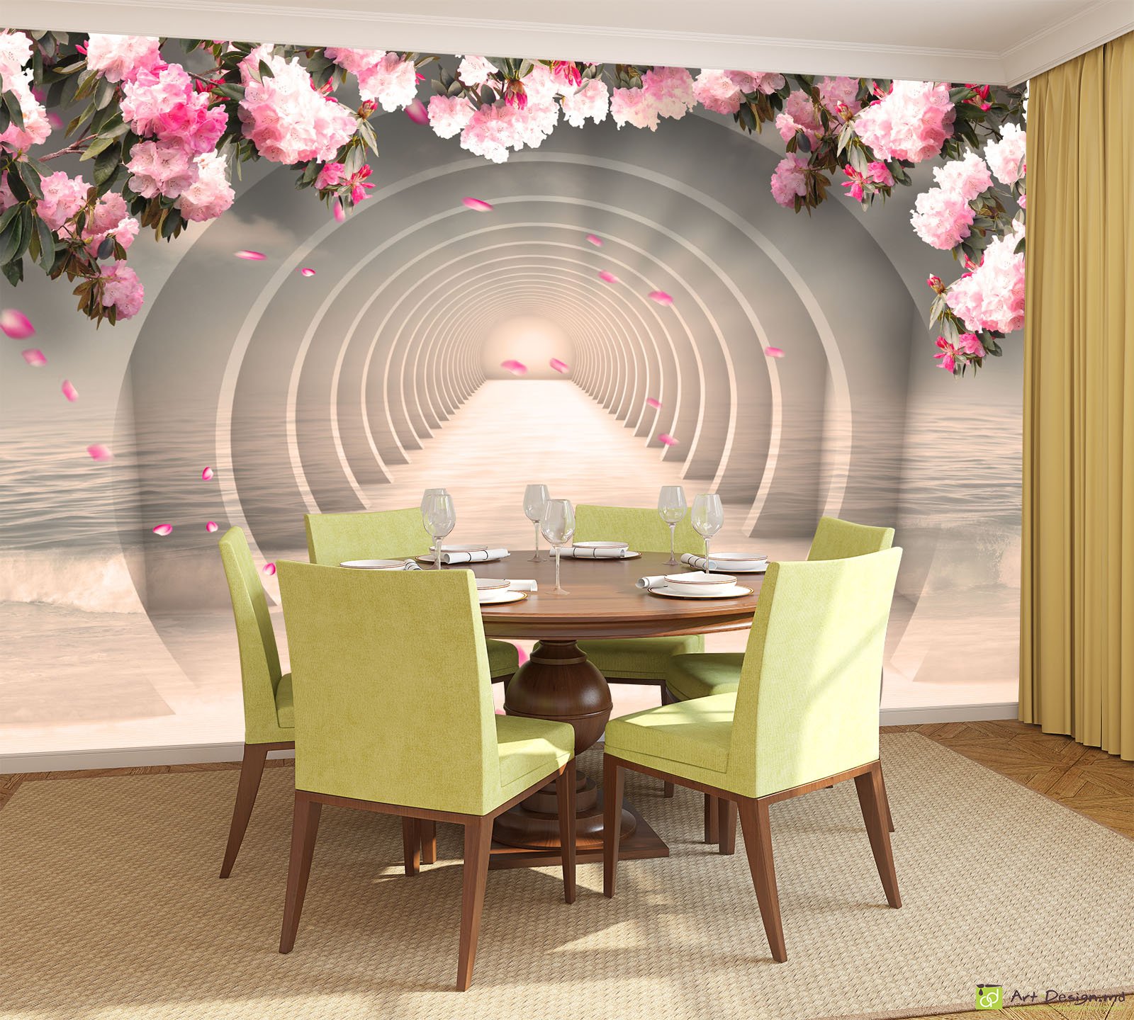 Fototapet cu efectul 3D - Tunel cu flori_3