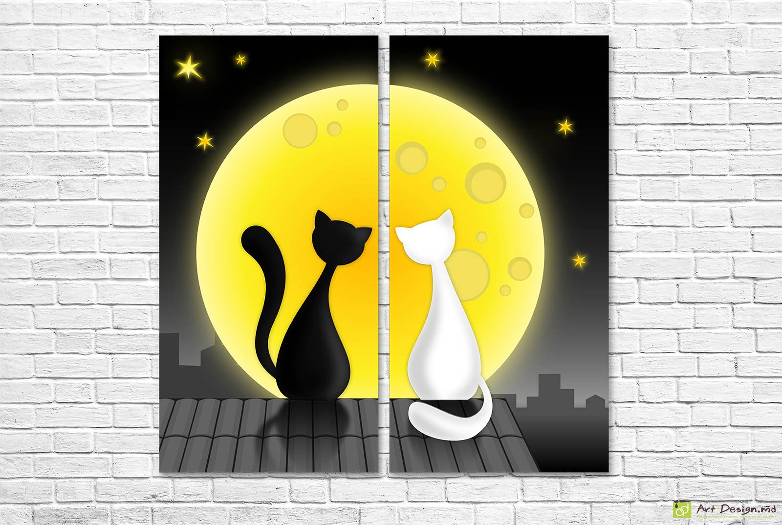 🐈 Модульная картина Коты на фоне луны