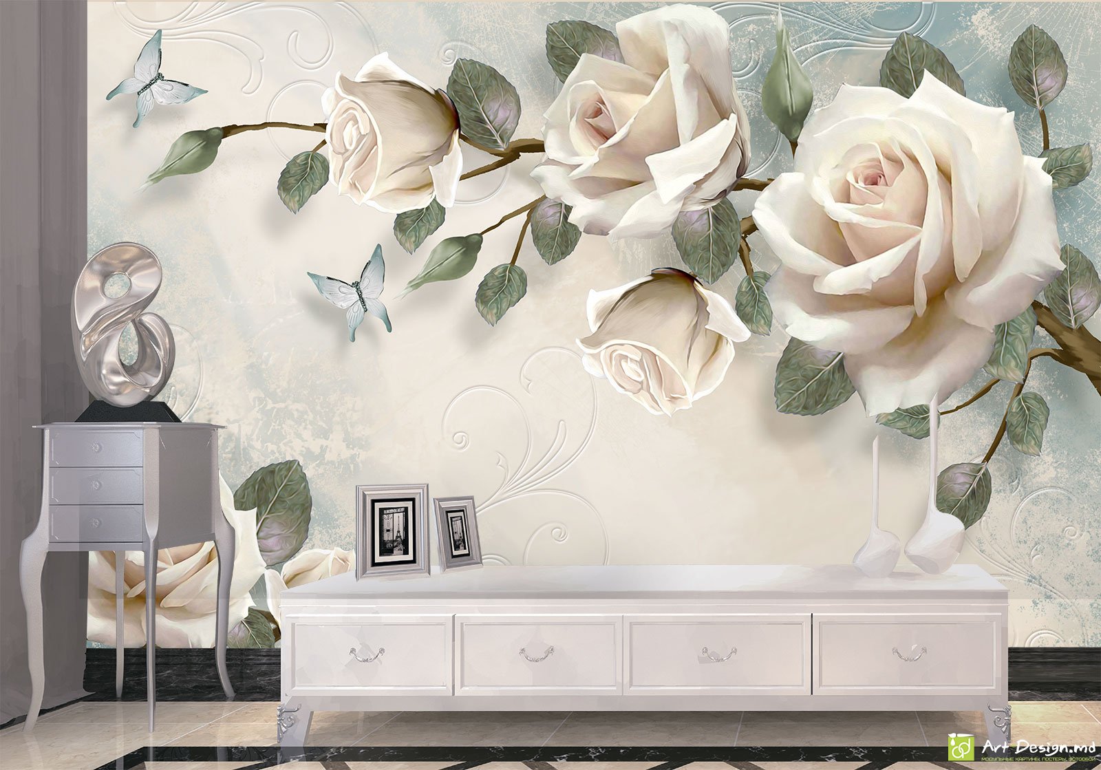 Fototapet Flori - Trandafiri pe un fundal blând în stil art