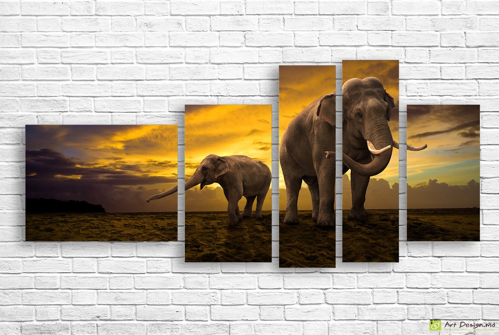 🐘 Модульная картина Семья слонов в золотой саванне
