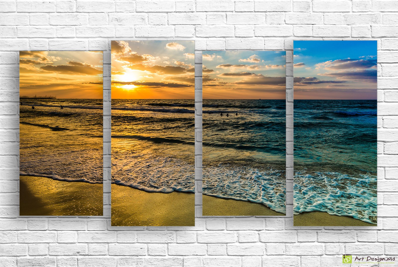 🌅 Tablou modular Apus de soare auriu pe plaja mării