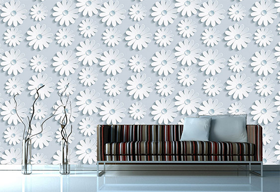 Fototapet cu efect 3D - Flori pe un fundal albastru_2