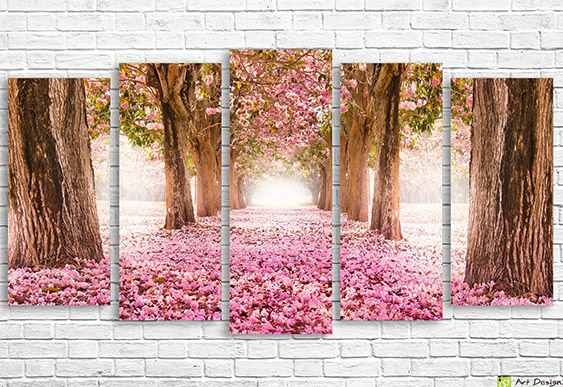 🌸 Модульная картина Аллея цветущей сакуры в розовом саду