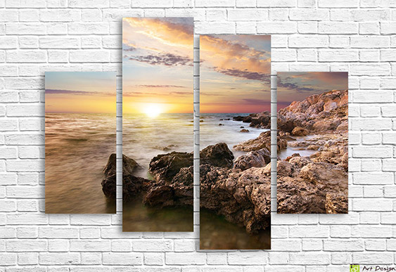 🌊 Tablou modular „Apus pe mare cu valuri”