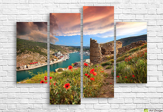 🏰 Модульная картина Старая крепость и маки над заливом