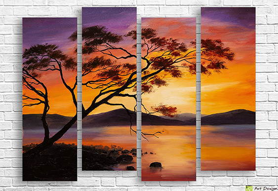 🌅 Tablou modular Apus pitoresc peste lacul montan