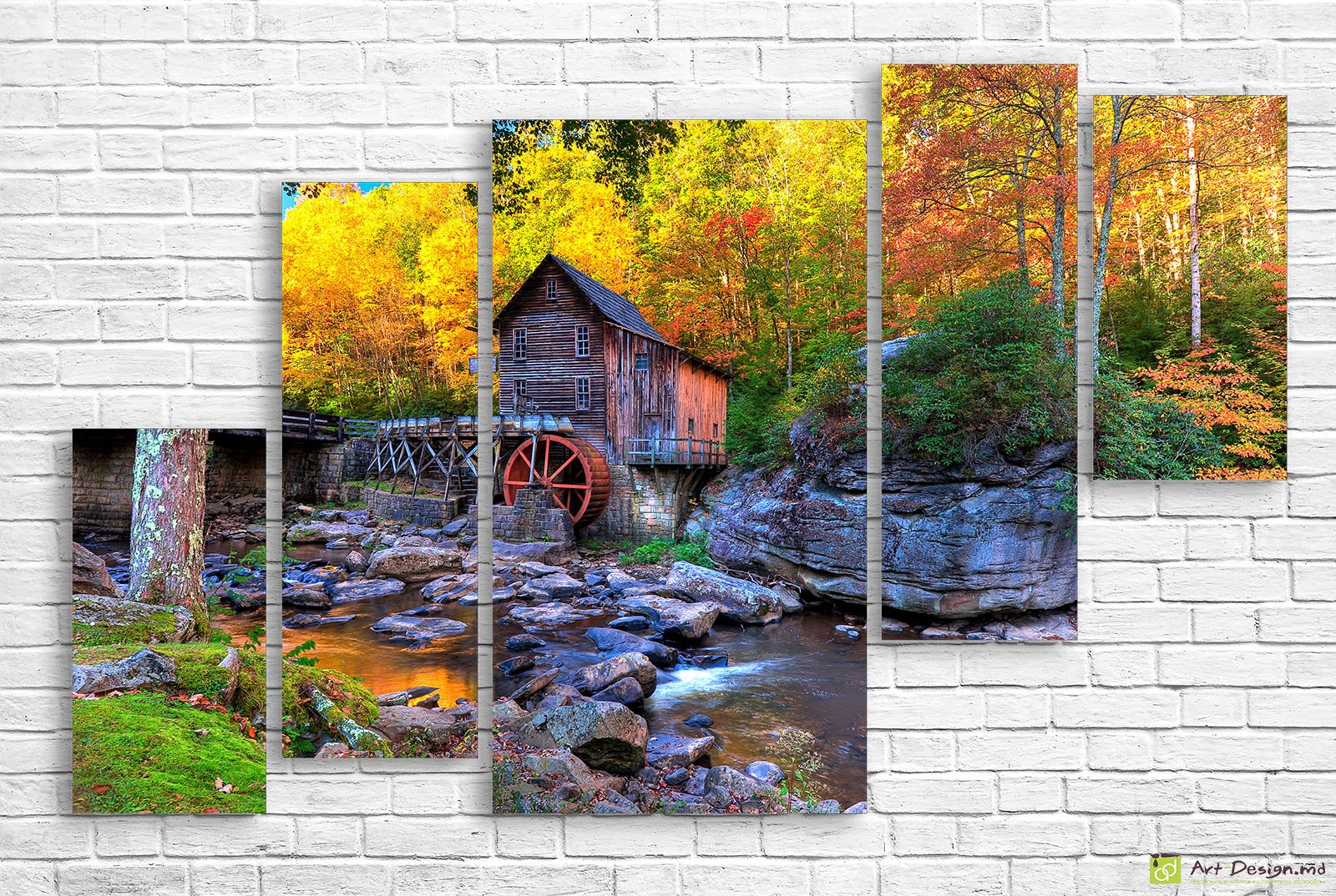 🍁 Модульная картина Осенняя мельница у реки