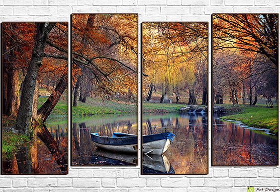 🚣 Tablou modular Parc de toamnă cu barcă pe lac