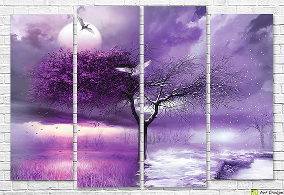 🌙 Tablou modular „Copac mov sub lună”