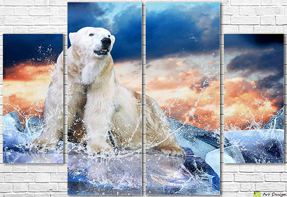 ❄️ Tablou modular „Urs polar pe ghețuri”