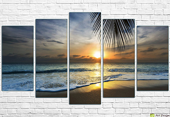 🌅 Tablou modular Apus de soare auriu pe plaja mării