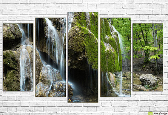 🌳 Модульная картина Сказочный водопад в густом лесу
