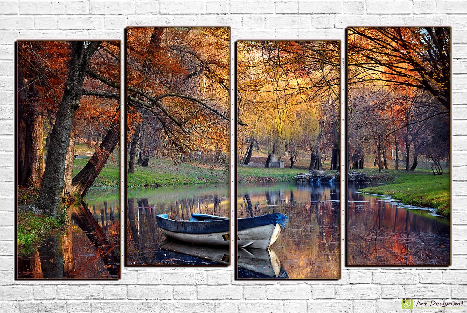 🚣 Tablou modular Parc de toamnă cu barcă pe lac