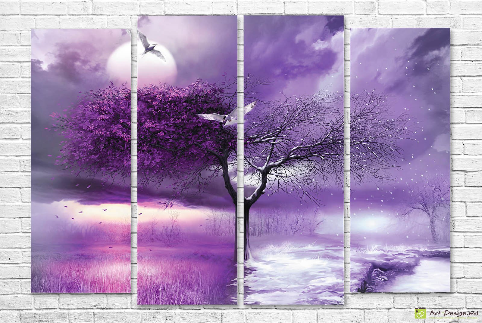 🌙 Модульная картина «Фиолетовое дерево под луной»