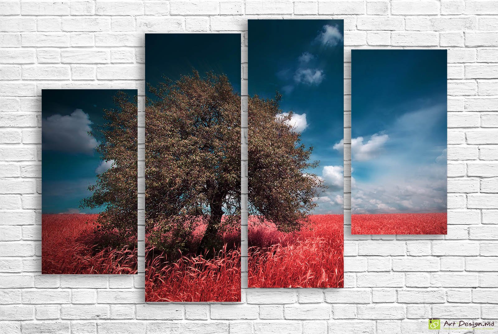 🌳 Модульная картина «Одинокое дерево в красном поле»