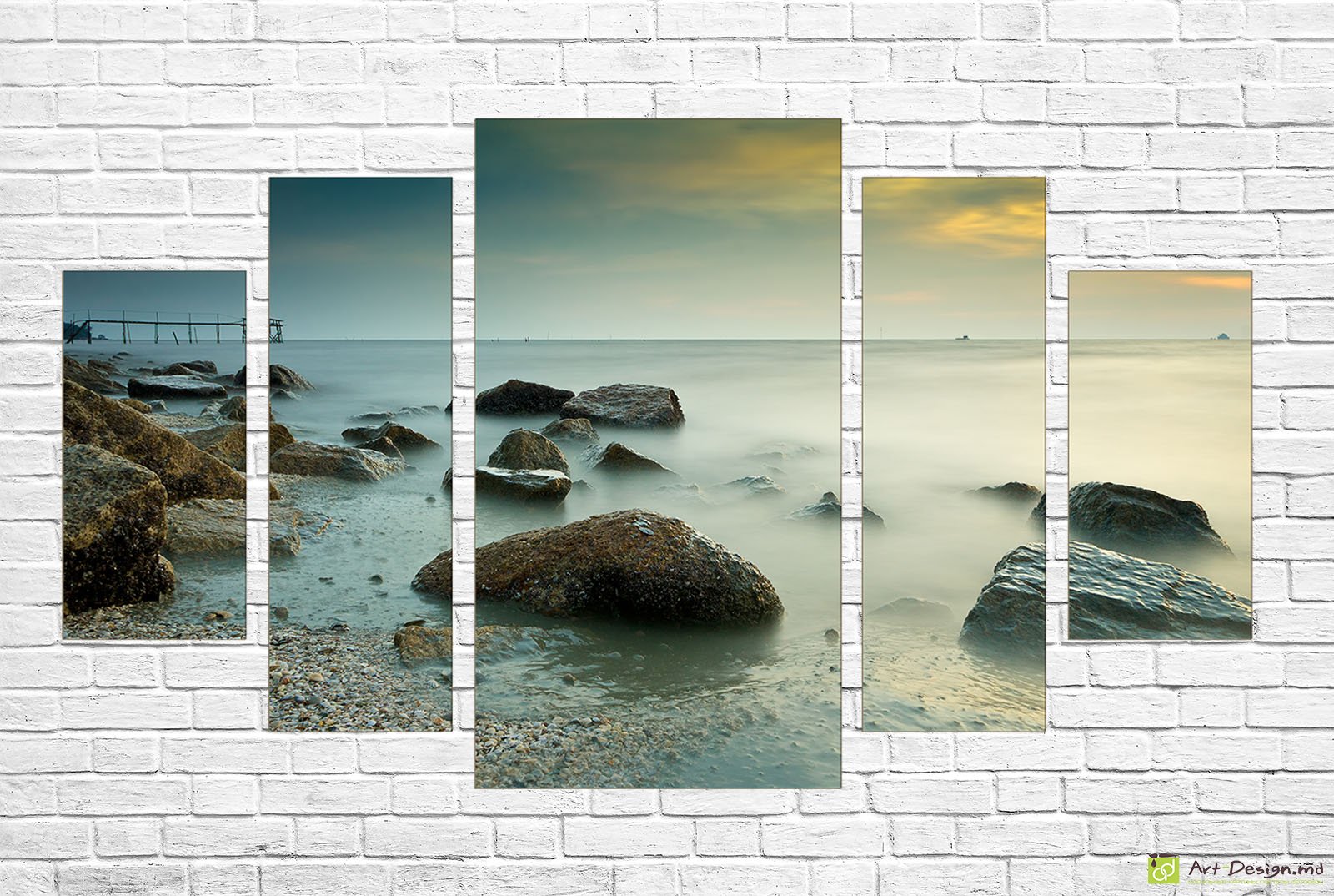 ⛰️ Tablou modular Țărm stâncos în ceață la apus