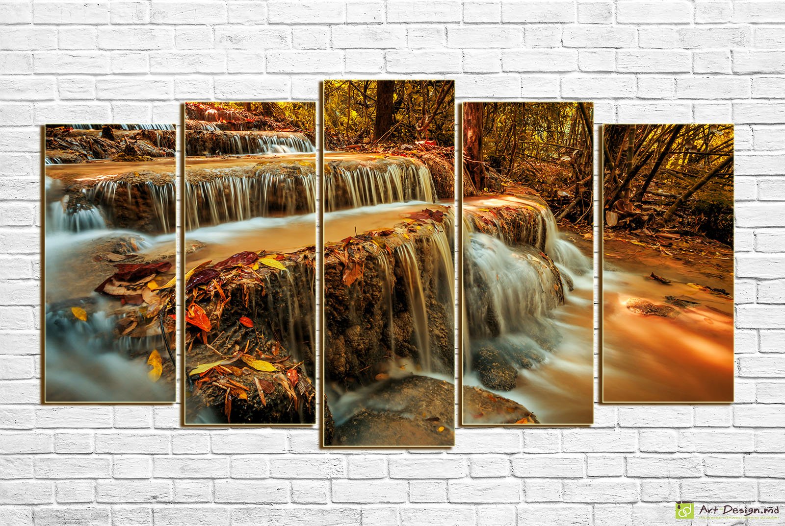 🏞️ Модульная картина Лесной водопад с золотой листвой